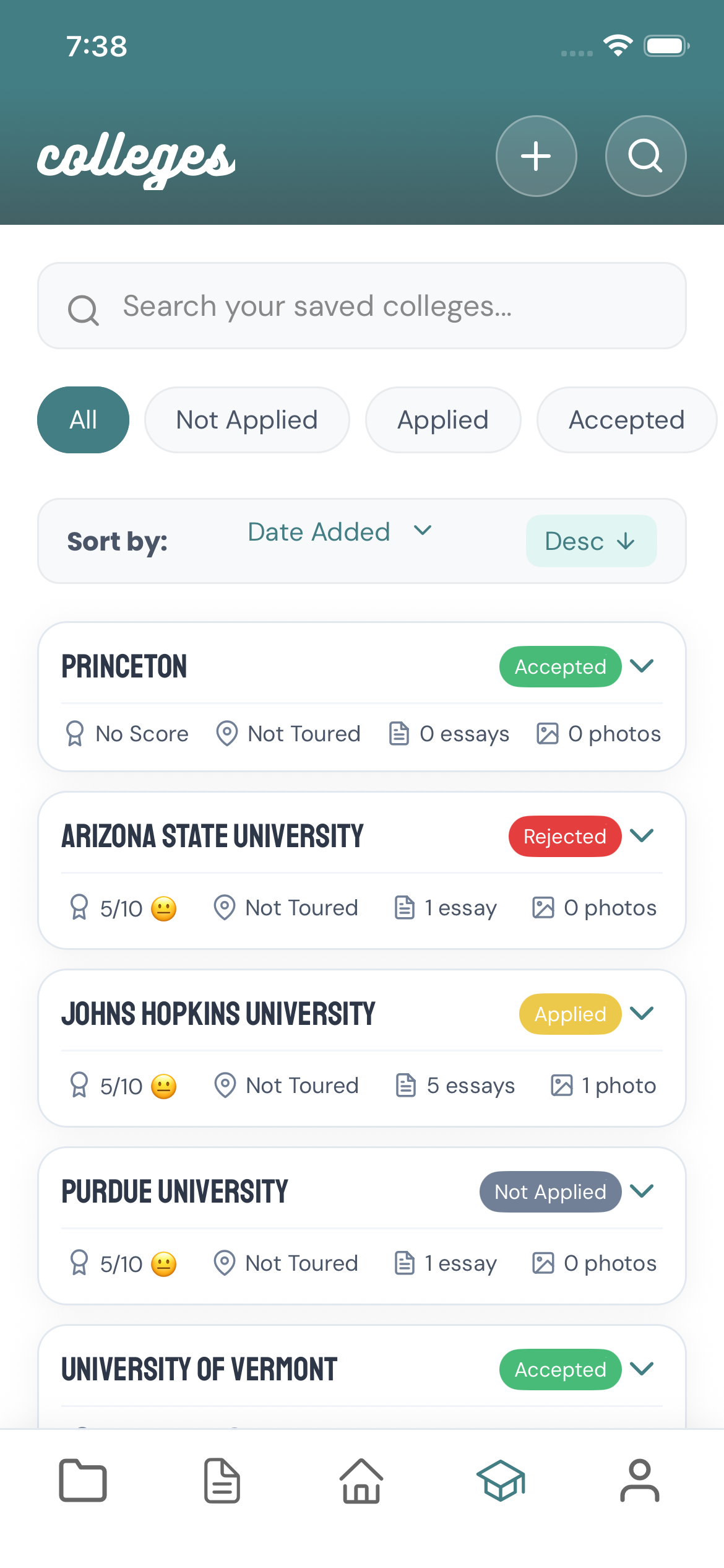 Build your list & track campus visits. on mobile
