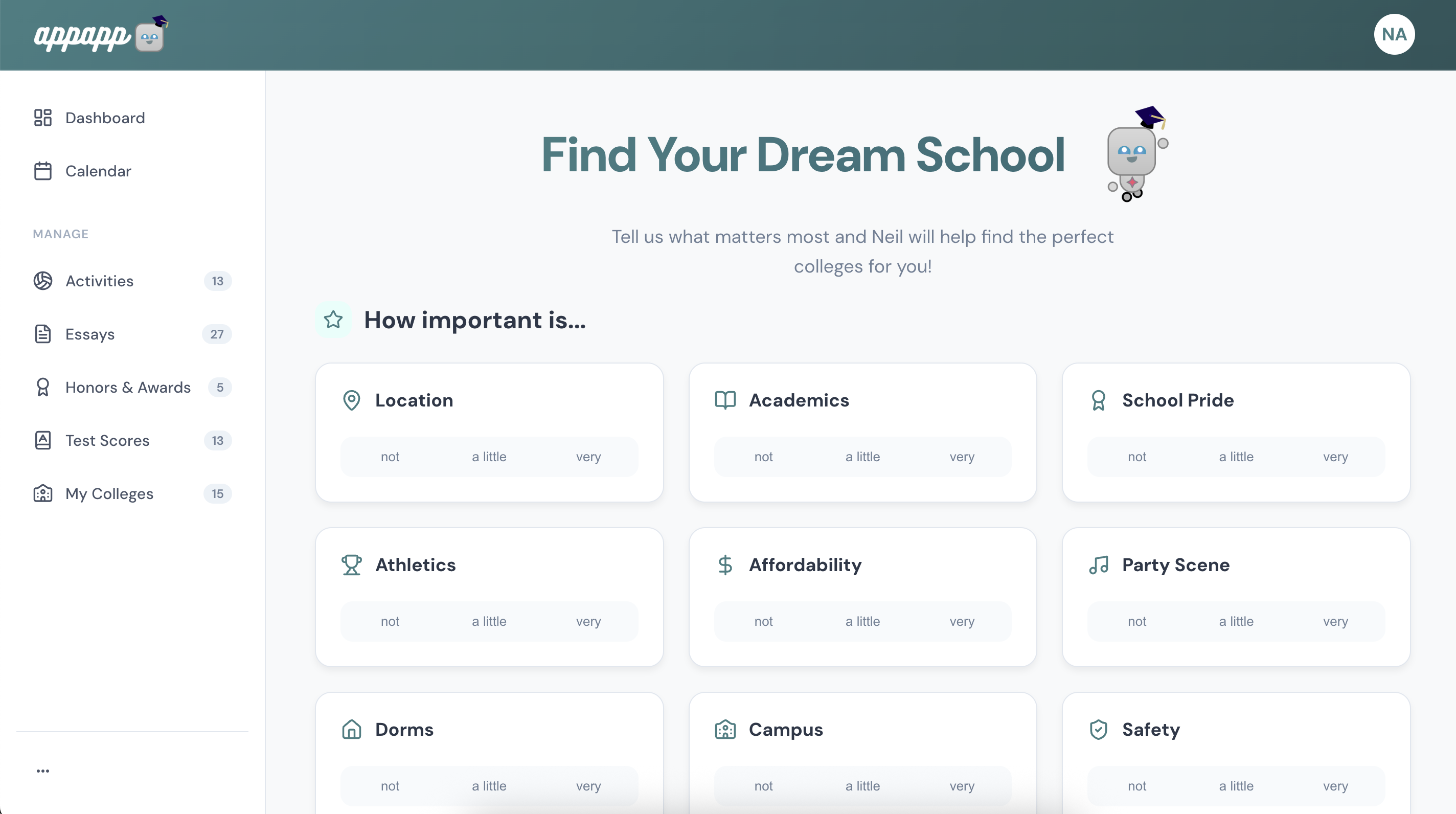 Filter by Major, Size, Location & Dealbreakers